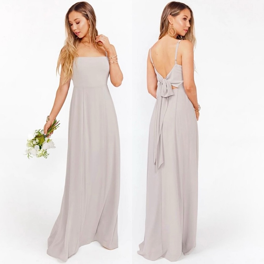 Show Me Your Mumu Lauren Tie Back Chiffon Bridesmaid Maxi Dress in Dove Grey